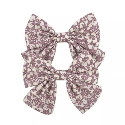 Bow Clips - Eggplant Floral