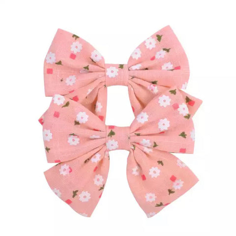 Bow Clips - Peach Pink Daisy